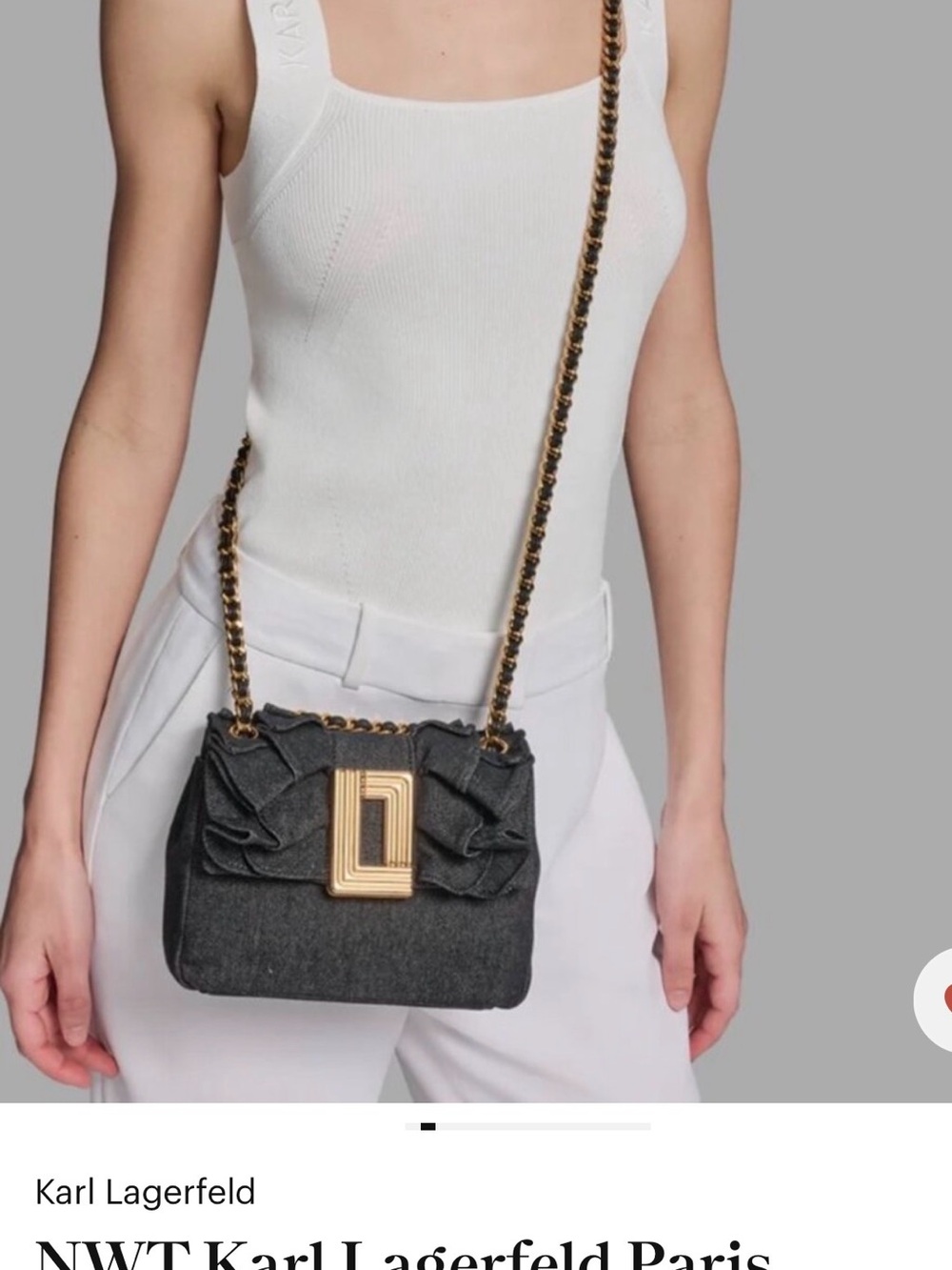Karl Lagerfeld Lafayette mini Dark Gray denim Crossbody Bag Gold Chain Detail